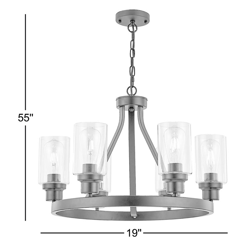 Lustre en forme de roue de chariot à 6 lumières avec accents en fer forgé Ahsir, Nickel brossé