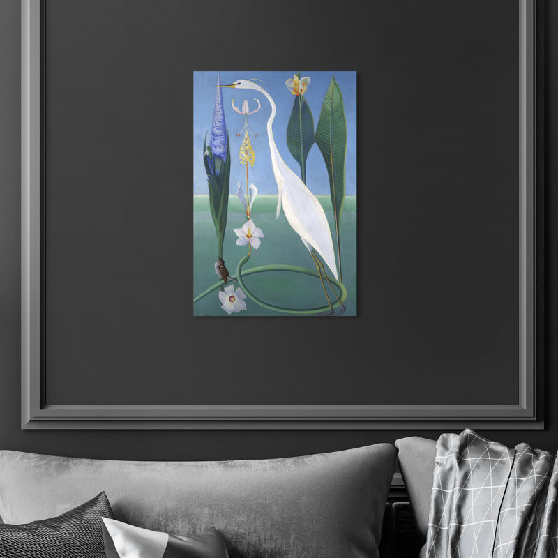 Oiseau dans un jardin - Peinture, Toile tendue, H 15 po x l 10 po