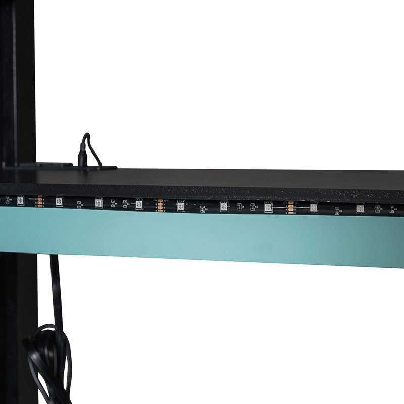 Lit mezzanine double en bois avec bureau, Bleu