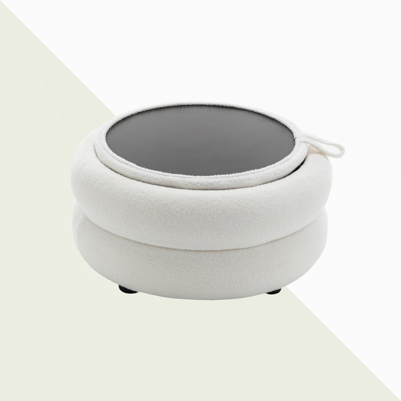 Round Coffee Table With Storage, White Teddy