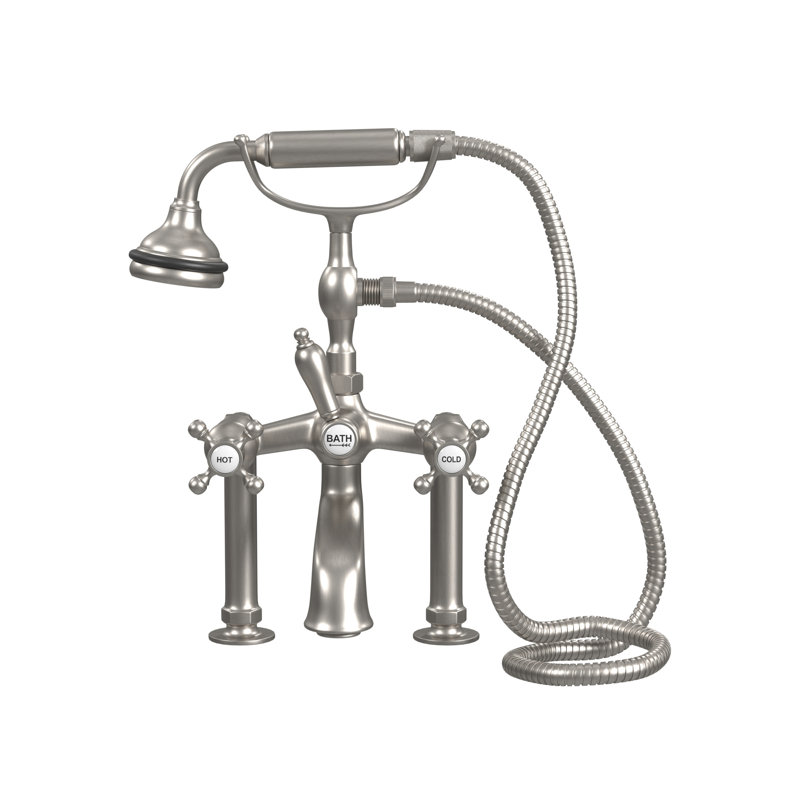 Garniture de robinet de baignoire à pattes à deux poignées avec douche à main à fixation sur le comptoir, Chrome