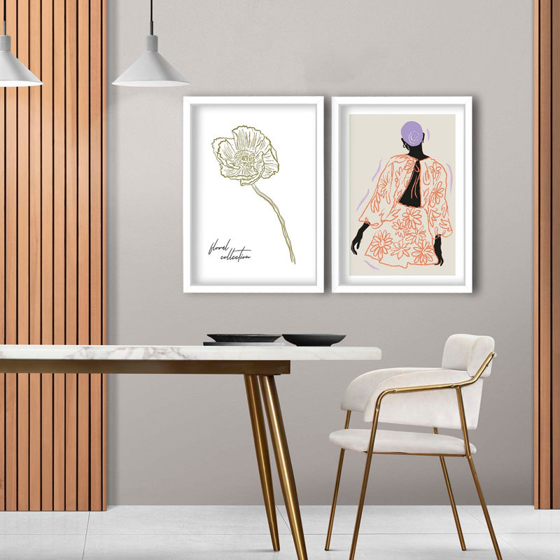 Élégante peinture décorative en panneau de fibres à densité moyenne (2 pièces), 15,0 po x 20,9 po chacune | 100% panneau de fibres à densité moyenne de 0,1 pouce d'épaisseur, 100% cadre en bois de 0,9 pouce d'épaisseur | Parfait pour la décoration de salon et de chambre à coucher, design élégant et contemporain