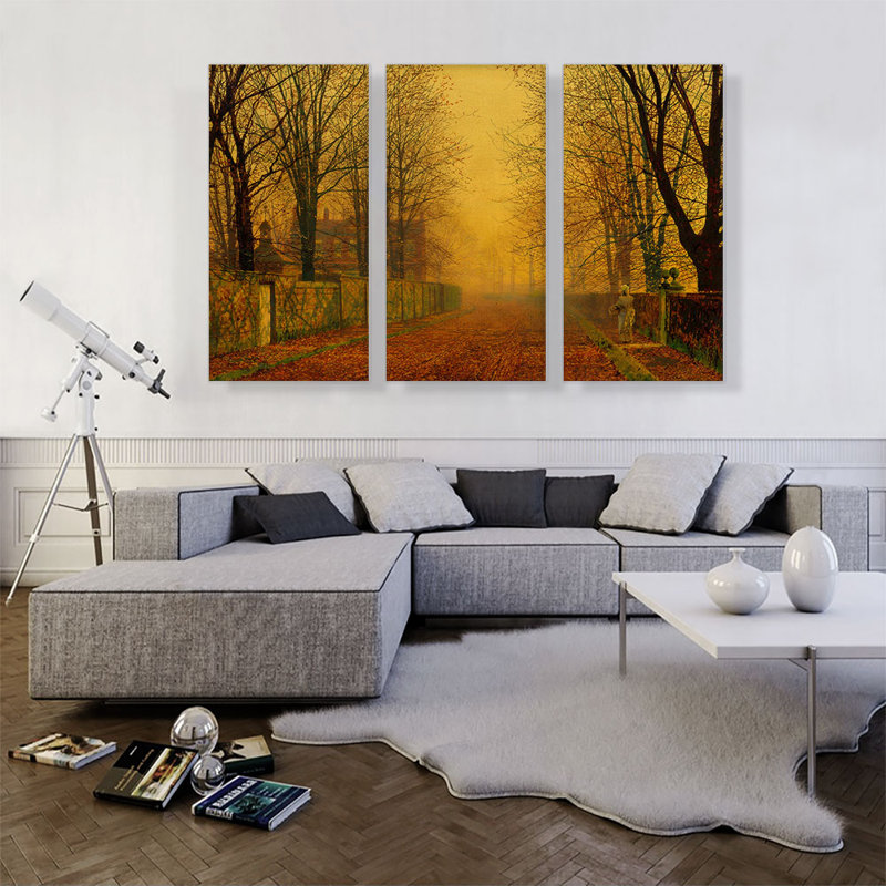 «Evening Glow» par John Atkinson Grimshaw, peinture sur toile tendue 3 pièces, H 40 po x l 60 po x P 1,5 po