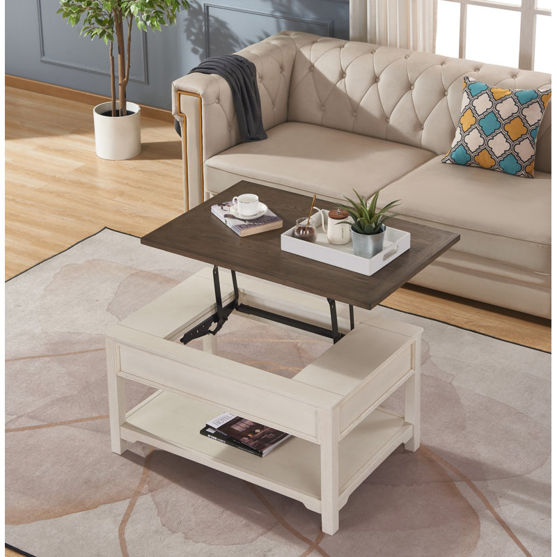 Table basse avec plateau relevable, Blanc