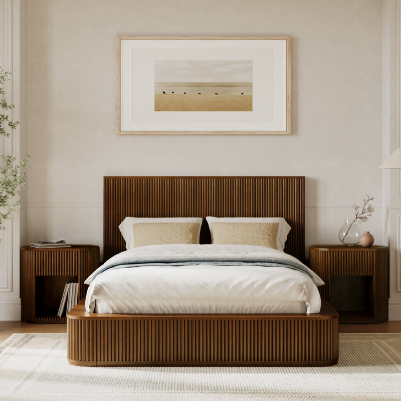 Ellison Fluted Solid Wood 3 Piece Bedroom Set - King, 3 Pcs: Bed, Nightstand, Dresser, King