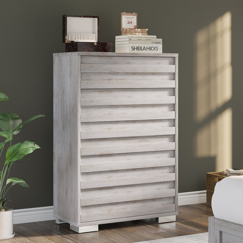 Louby 5 Chest Of Drawers For Bedroom, 47" Tall Drawers Dresser, Distressed White, Distressed White