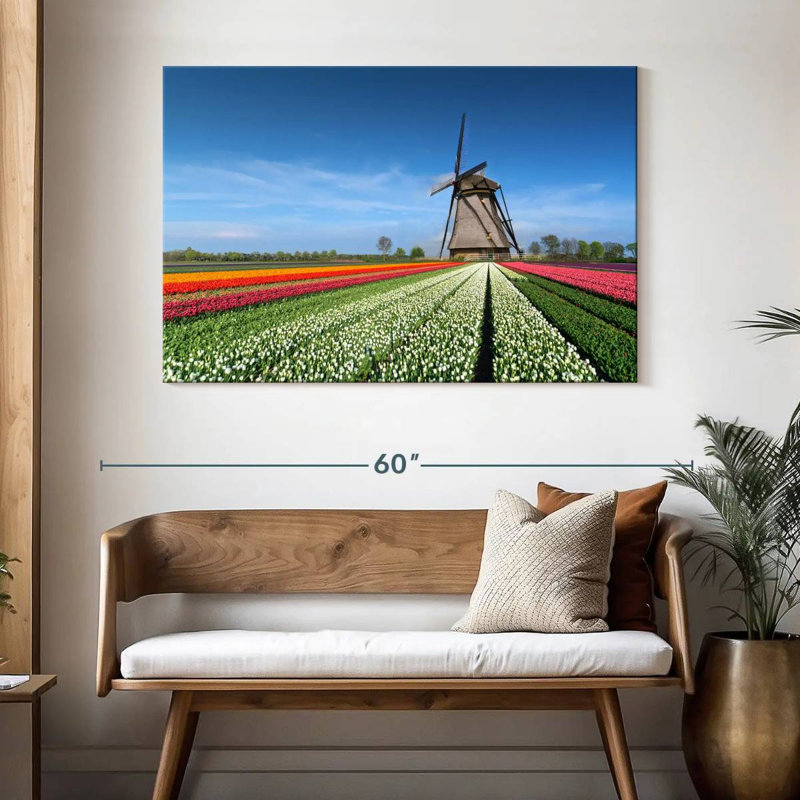Moulin à vent et tulipes Alvord, H 32 po x l 48 po