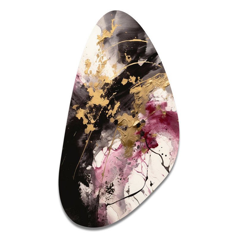 Gold and Pink Fluid Fusion II - Abstract Asymmetrical Metal Wall Art, Modern Unique Shape Metal Art Print