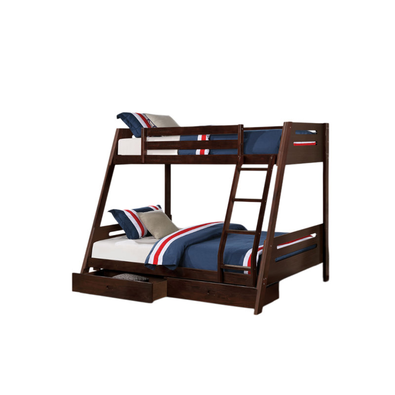 Lit escamotable transitionnel avec finition espresso et échelle à tiroirs sous le lit