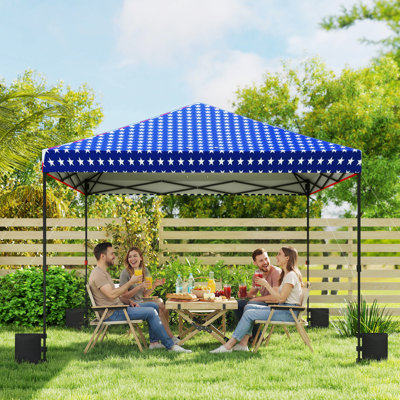10 x 10 ft Pop Up Canopy Tent with One Push Setup, Easy Setup Outdoor Portable Instant Canopy Shelter with Wheeled Carry Bag, Sandbags, Adjustable Height for Parties, Events, American Flag