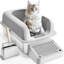 Odeur - bac à litière pour chat profond de 6 po avec marchepied filtrant, plastique gris, grande capacité, facile à entretenir