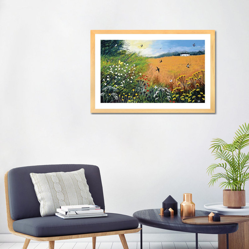 "Moisson avale" par Jo Grundy, reproduction d’art, H 24 po x l 32 po x P 1 po, Toile avec cadre en bois beige, Blanc