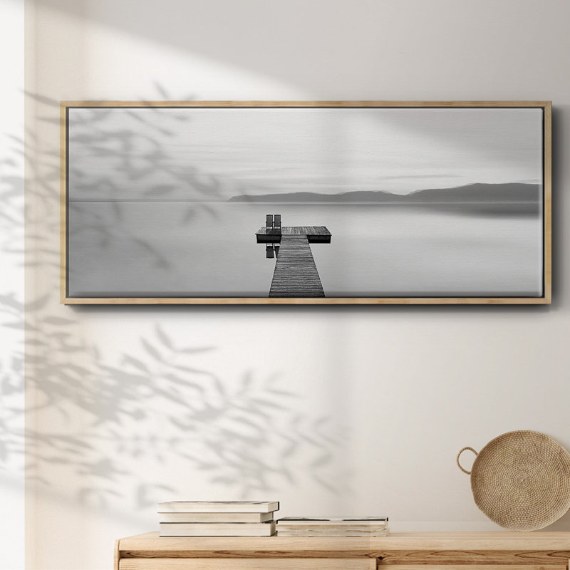 Panneau d'eau noir et blanc - toile encadrée, H 20 po x l 50 po