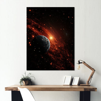 Orange et noir, comètes en galaxie I - art mural en métal Planète de l'espace