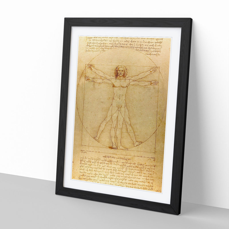 Vitruvian Man Vol.1 by Leonardo Da Vinci - Picture Frame Painting, 36cm H x 27cm W x 2cm D, Black