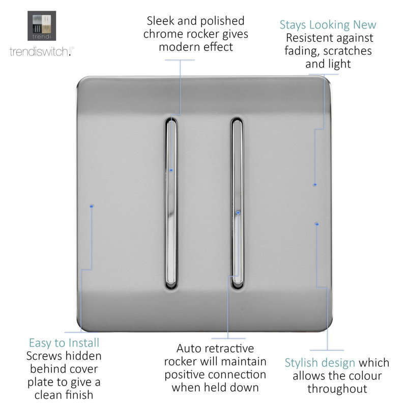 Trendi Switch 2 Gang Retractive Home Automation Switch, Steel