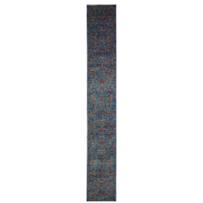 One-of-a-Kind 2'6" X 17'2" Runner Wool Area Rug Blue/Red/Beige