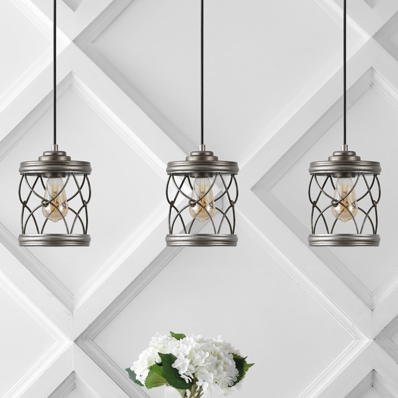 Luminaire suspendu cylindrique de style lanterne à 1 lumière Bardisa, Argent antique