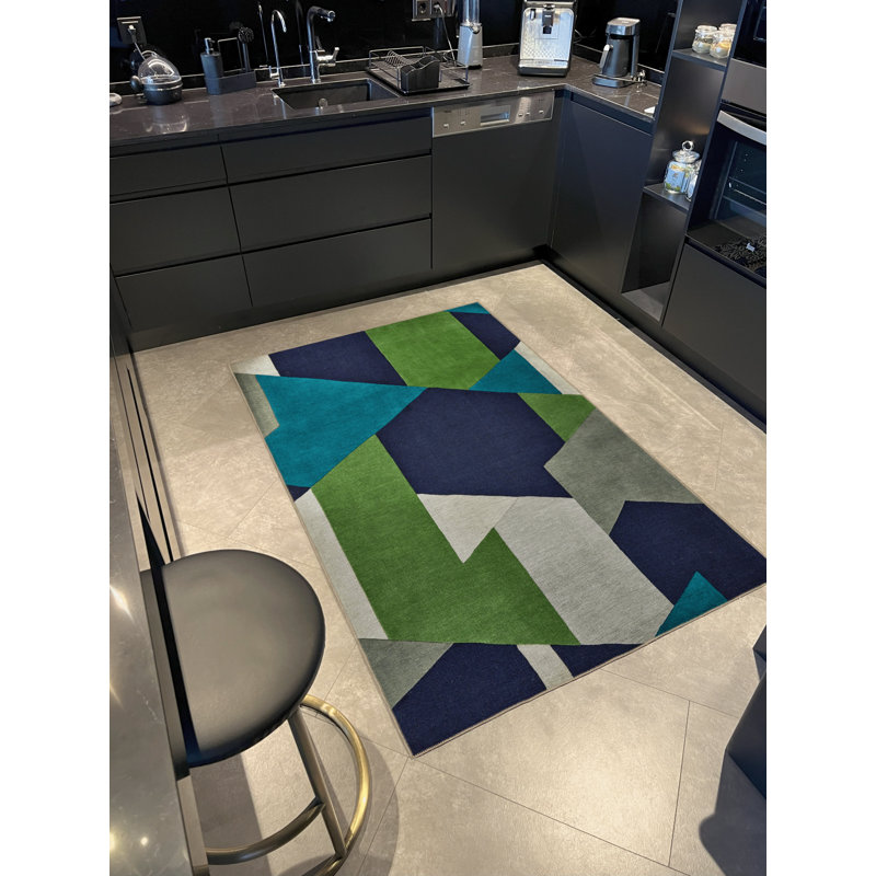 Green-Blue Themed Geometric Patterned Creative Modern Decorative Rug, Rectangle 3 pi 3 po x 6 pi 6 po
