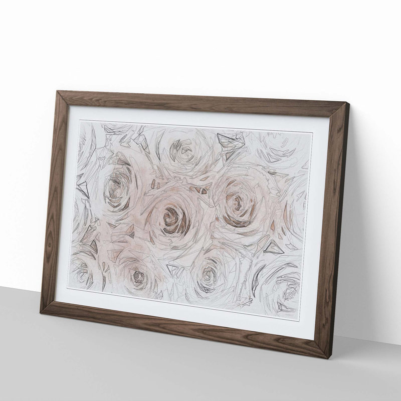 Wall of Pink Roses in Abstract - Picture Frame Graphic Art Print, 60cm H x 91cm W x 2cm D, Walnut