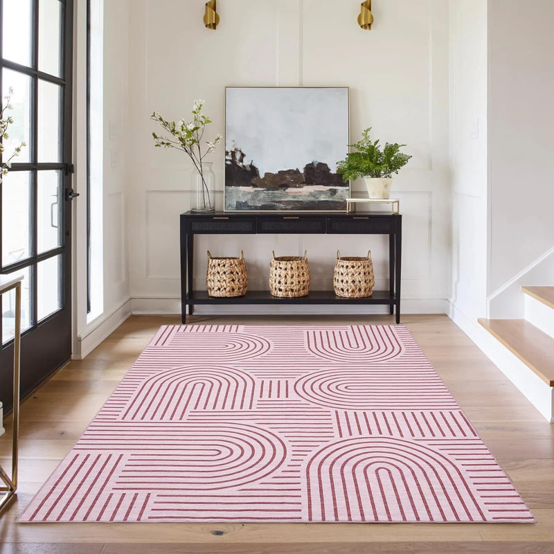 Machine Printed Area Rug, Pink, Rectangle 160 x 230 cm