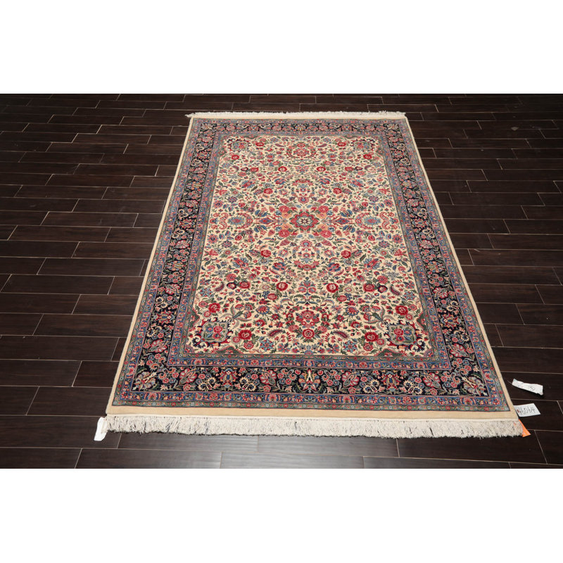 Tapis rectangulaire en laine noué à la main de conception unique 6 pi 1 po x 9 pi 3 po Leshay