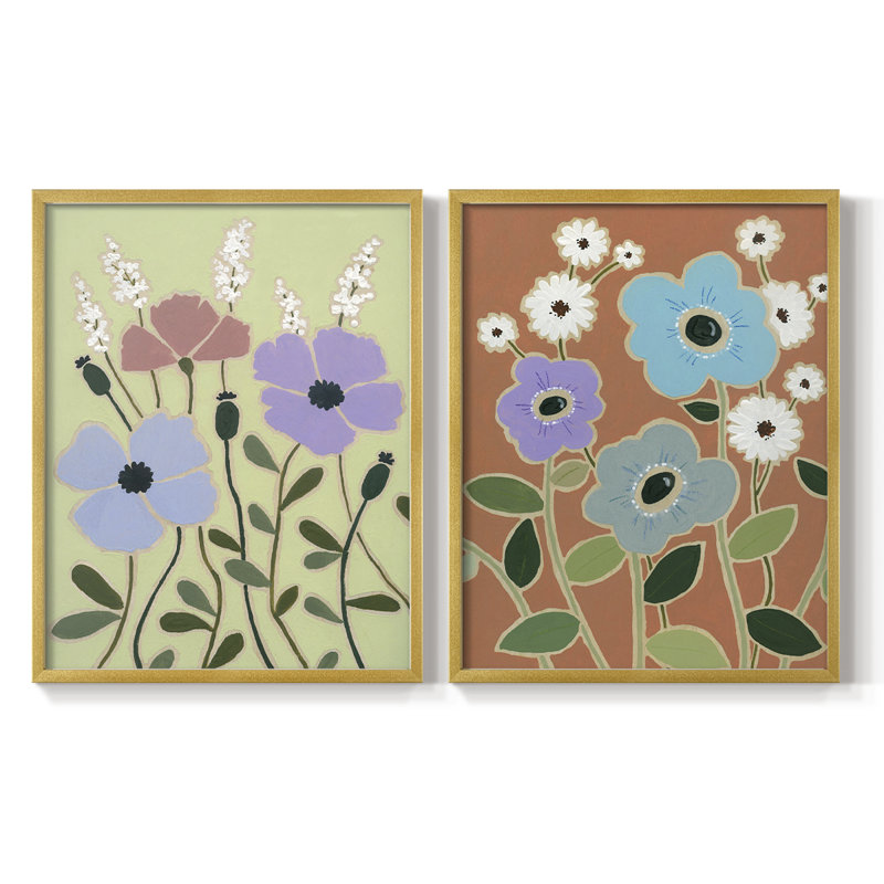 Woodblock Floral III - reproduction encadrée de qualité supérieure - prête à être accrochée - aucun clou requis - aucun clou requis