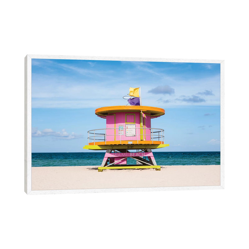 Lifeguard Cabin, South Beach, Miami II 1 Piece Wall Art on Canvas, 66.04cm H x 101.6cm W x 3.81cm D, White Floater Framed