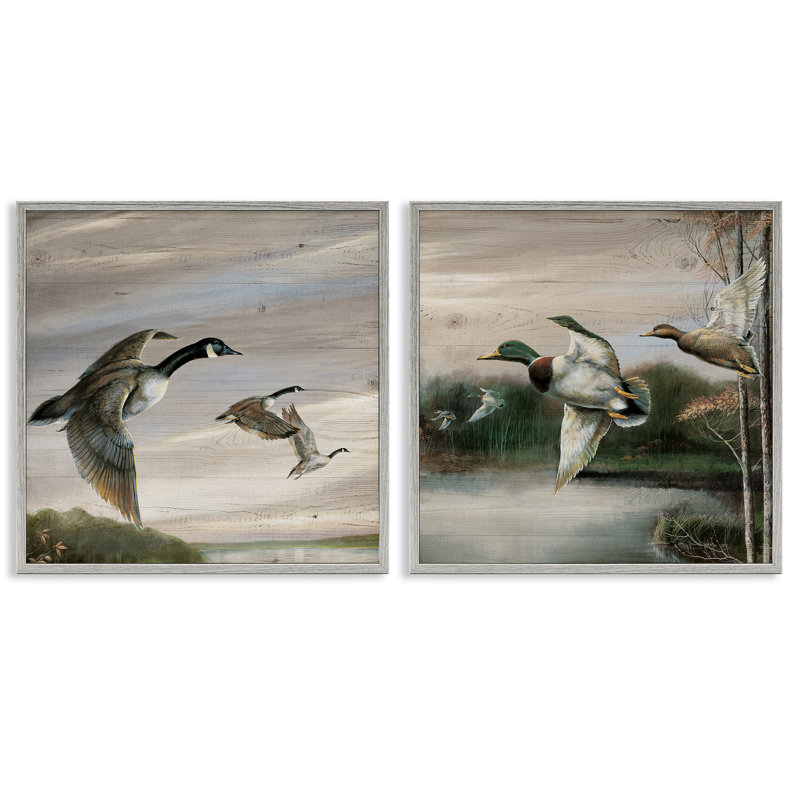 Oies et canards dans la nature, ensemble de 2 giclées encadrées, design par Ruane Manning, Estampe numérique Farmhouse