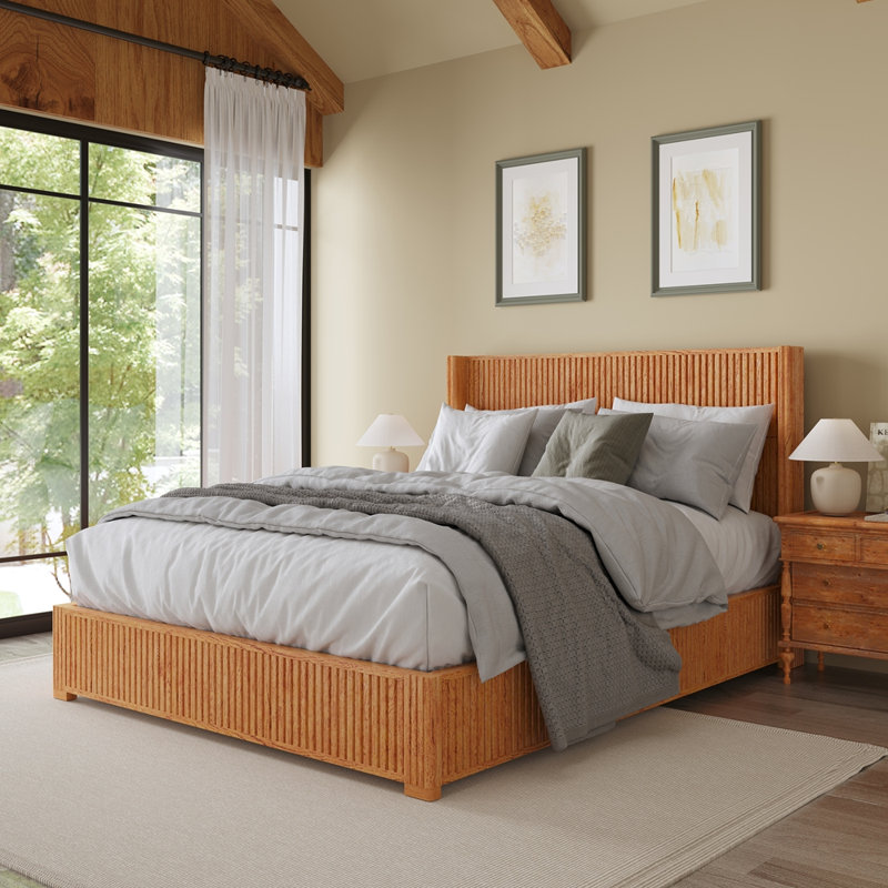 Structure de lit plateforme en bois massif avec tête de lit, aucun sommier nécessaire, conception sur pied, assemblage facile