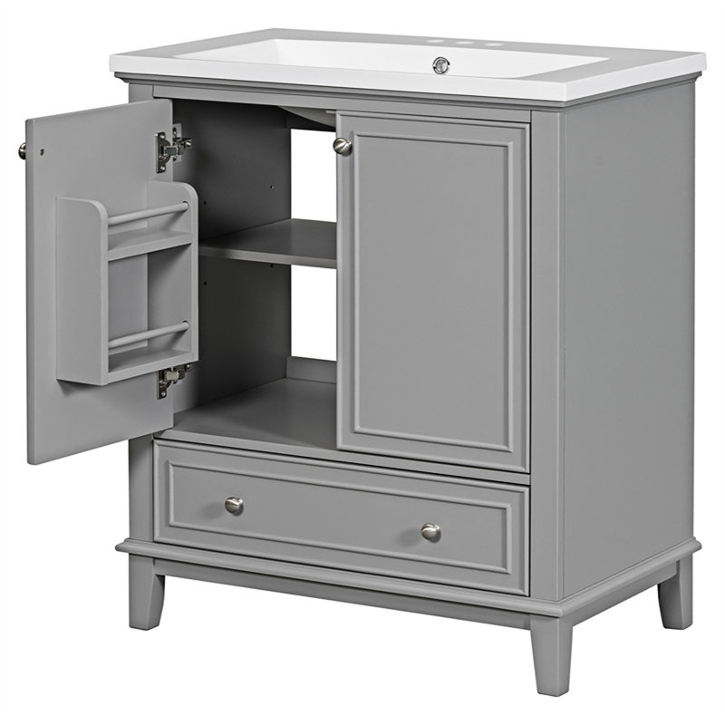 Meuble-lavabo multifonctionnel avec lavabo, Gris