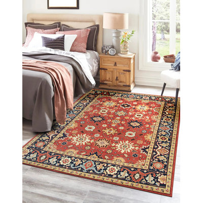 Modern and Stylish Hand-Knotted Traditional Oriental Wool Indoor  Red Navy Rectangular Area Rugs