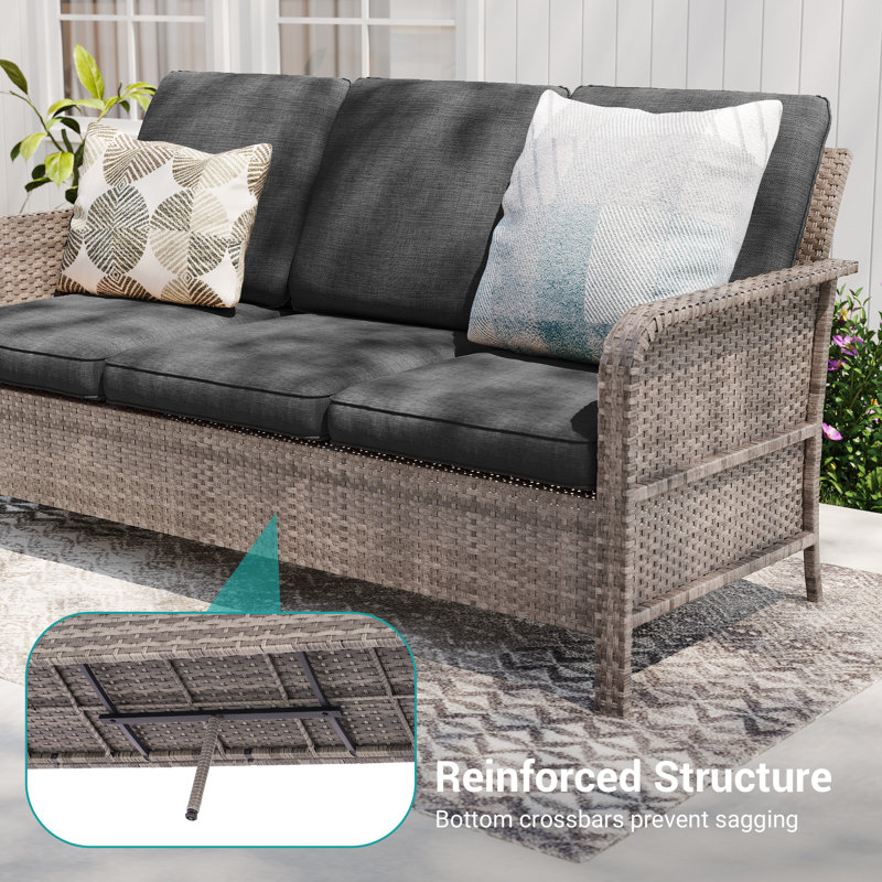 6 Piece Patio Sofa with Table Set with Cushion, Black Grey
