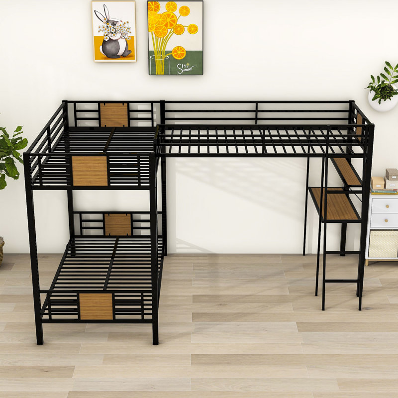 Lits simples superposés en forme de L avec bureau intégré et tablette Senters