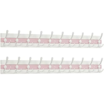 Porte-manteau mural de style bord de mer - 97 cm (38,12 po) - Crochet en bois avec 10 crochets pour suspendre manteaux, chapeaux ou serviettes - Collection Oceanfront Cottage Core - Blanc et rose Palm Beach - Lot de 2