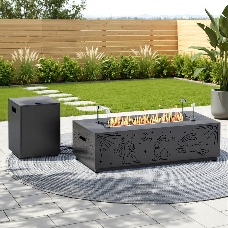 Outdoor Rectangular Propane Fire Pit Table 50,000 BTU Fireplace with Hidden Fuel Tank, LED Light & Lid, Natural Gas Compatible (Hose Not Included)