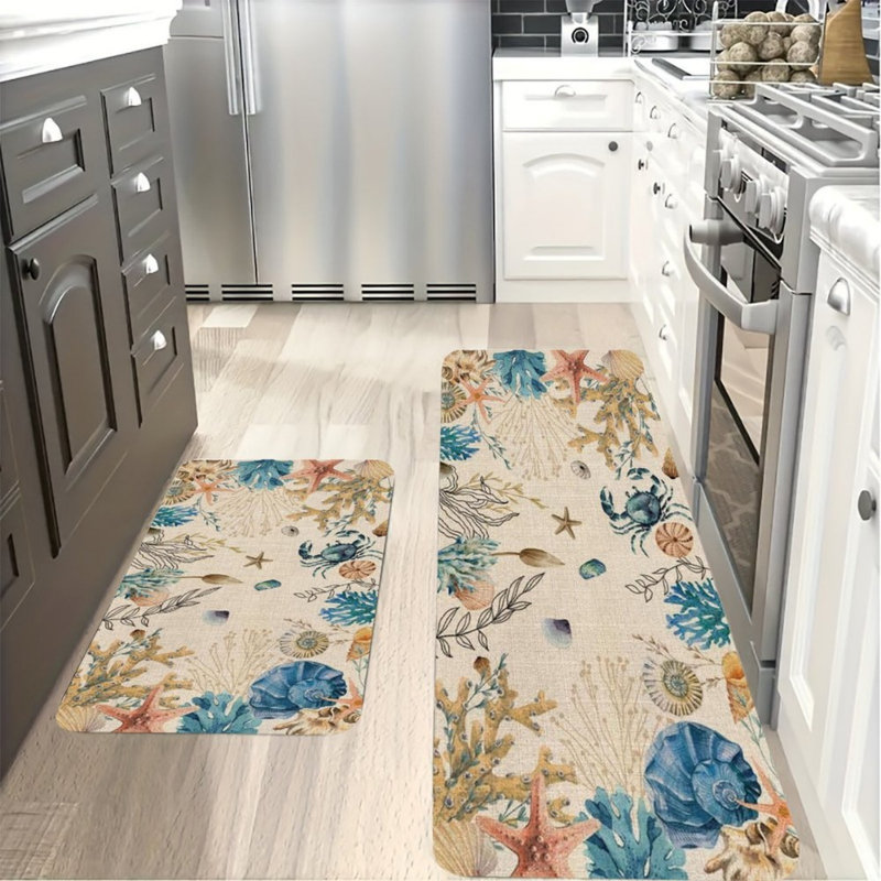 Tapis de cuisine côtiers multicolores, paquet de 2 tapis nautiques pour la cuisine et le vestibule
