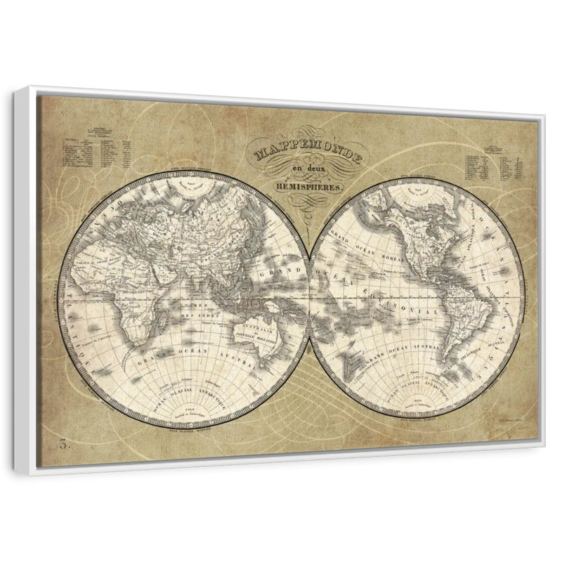 Carte du monde français I, Cadre flottant blanc, 31 po x 21 po