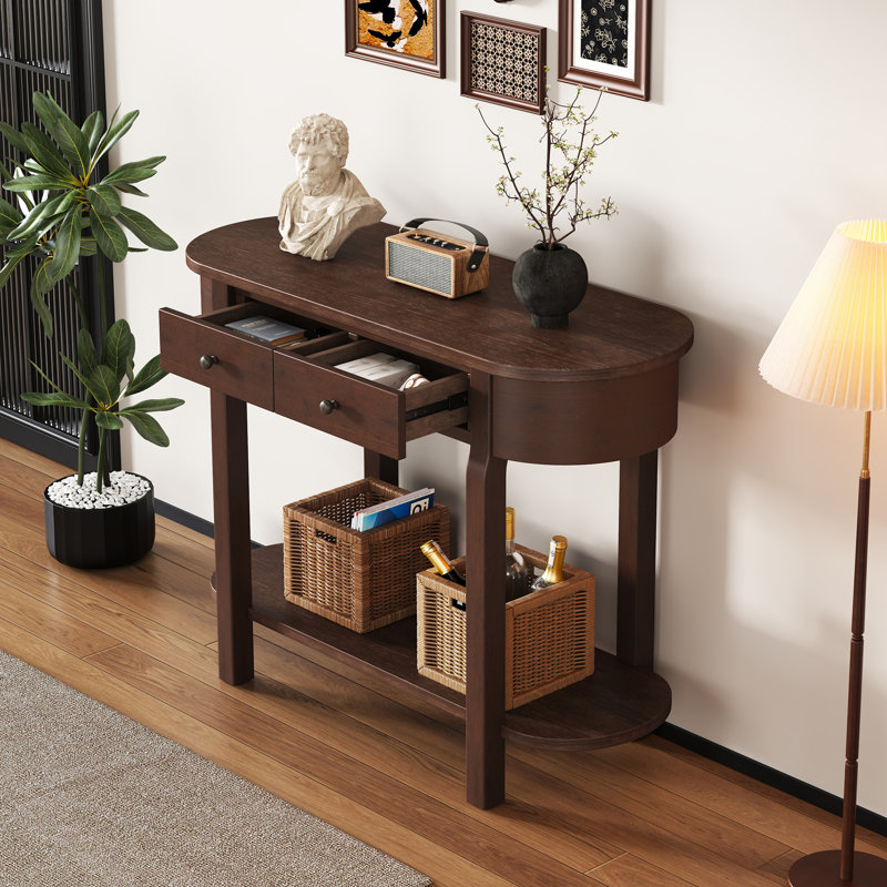 Elegant Retro Console Table with Curved Design, Espresso