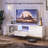 Kruszewski 55" Fluted TV Stand for 60 Inch TV, Glossy Media Console with Wave Pattern Buffet Cabinet-1622895235