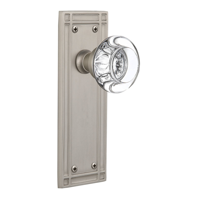 Plaque de mission avec poignée de porte ronde en cristal transparent, Nickel satiné