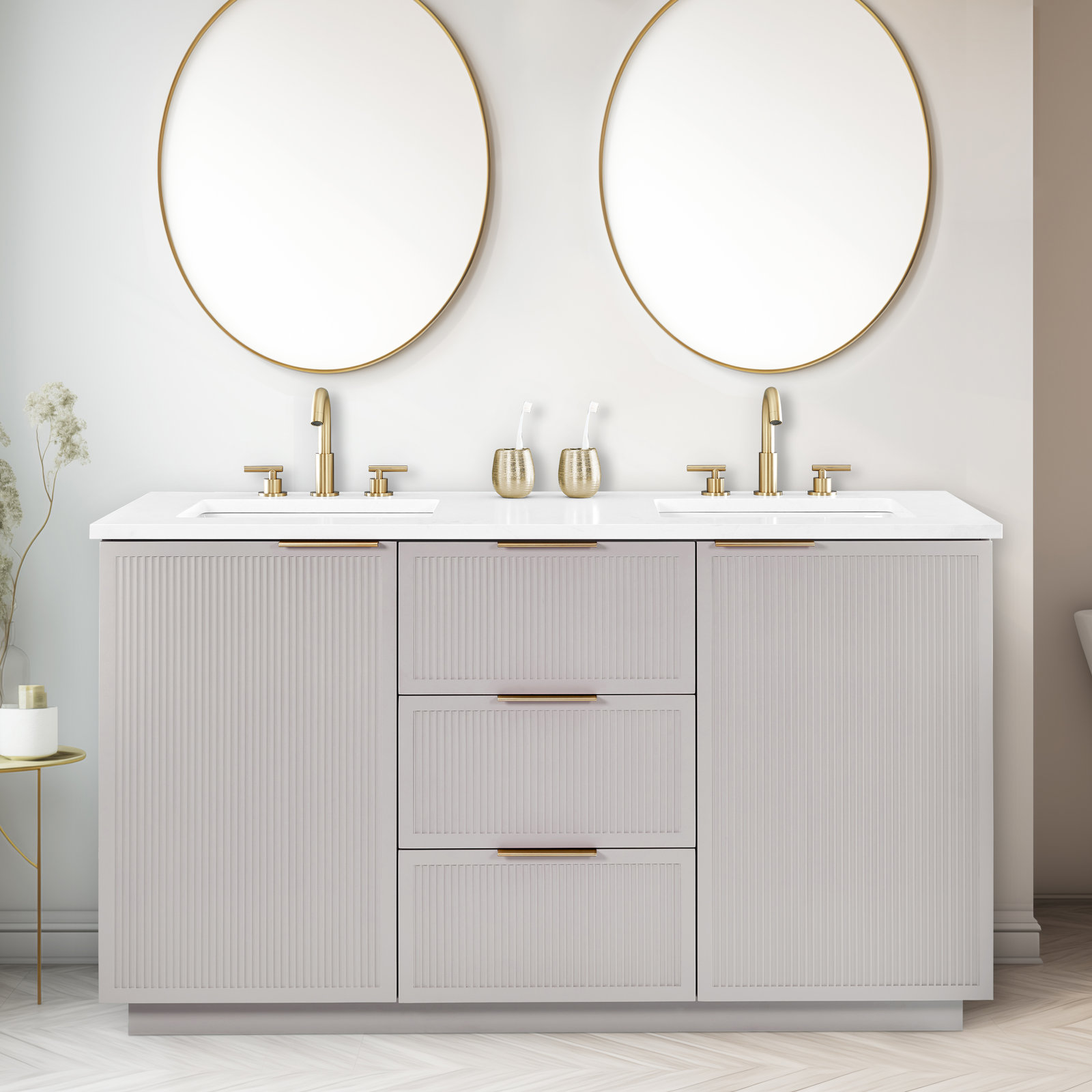 Aderyn 60" Double Vanity, Taupe/Brushed Bronze