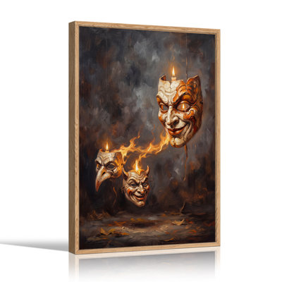 Plague Doctor And Devil Masks With Fire Halloween Canvas Wall Art