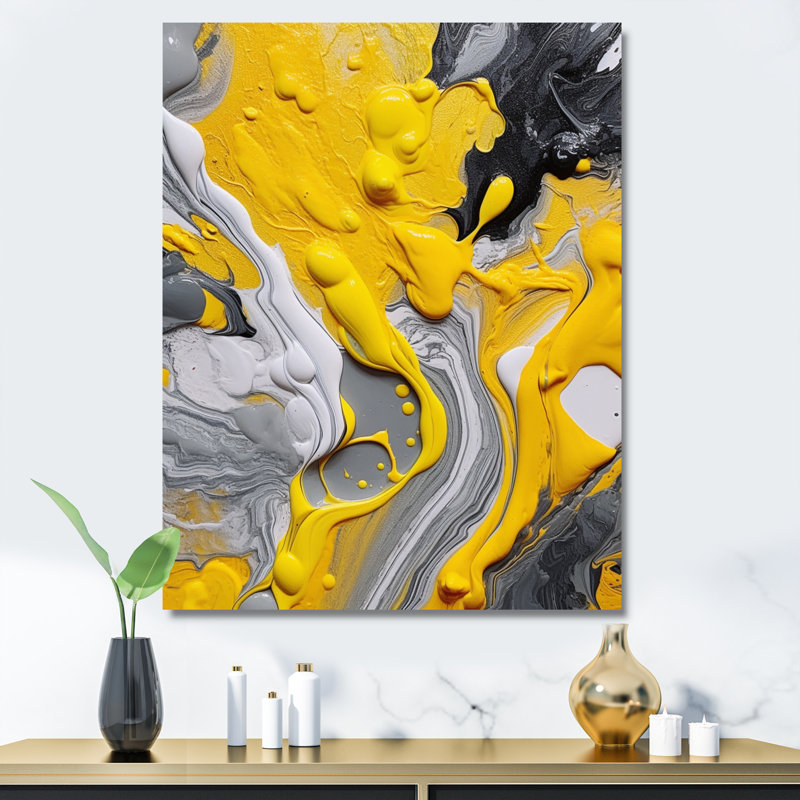 Yellow and Grey Cosmic Vibrations II - Abstract Canvas Print, 40" H x 30" W, No Frame, Wrapped Canvas