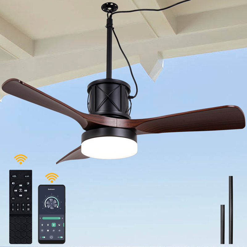 42" Black Smart Outdoor Ceiling Fan With Lights And APP Control, Waterproof Plug-in Reversible DC Motor Ceiling Fan For Patios