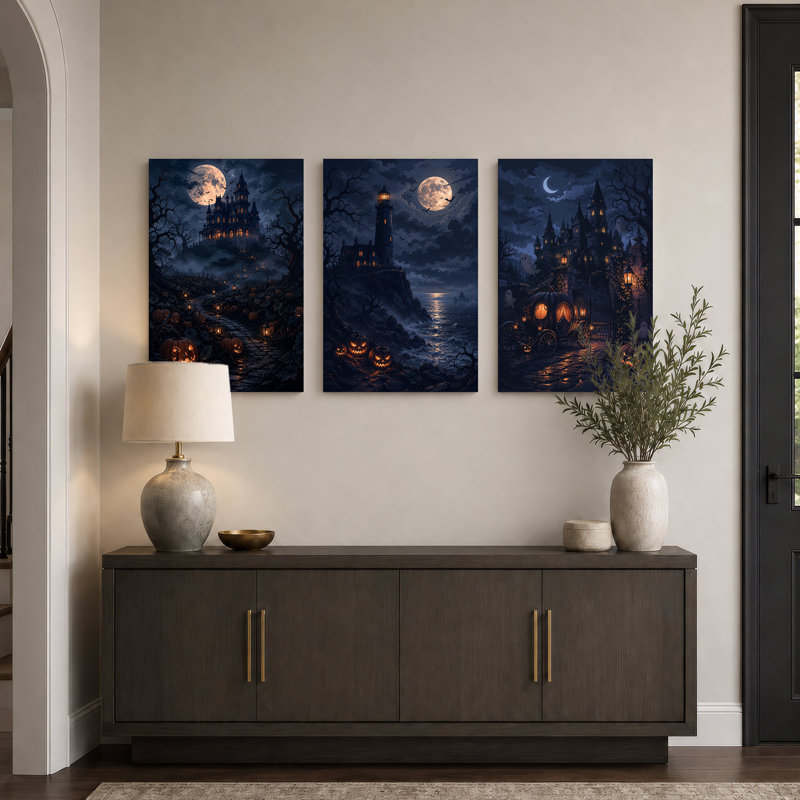 "Haunted Castle", ensemble de 3 toiles d'Halloween, H 18 po x l 12 po x 3 pièces