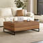 Table basse à plateau relevable de 43,3 po avec rangement caché, table basse en bois de noyer avec cadre en métal noir pour le salon