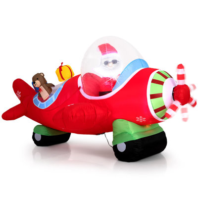  7.2 FT Outdoor Christmas Inflatables Airplane w/ Gift Boxes & Built-in LED Lights Multicolor