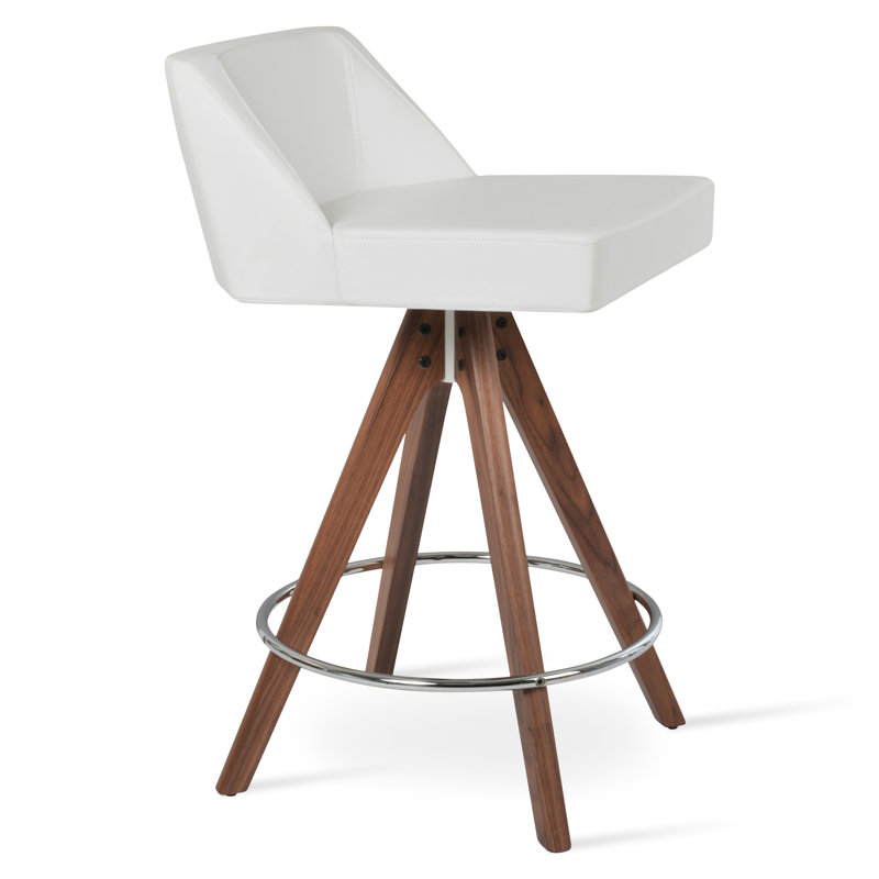 Tabouret pivotant en bois Prisma, Gris clair, Tabouret de comptoir (siège d'une hauteur de 25,5, Noyer