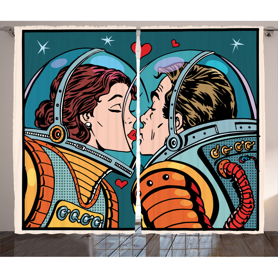 Maurizio Graphic Print & Text Semi-Sheer Rod Pocket Curtain Panels (Set of 2) Ivy Bronx Size per 